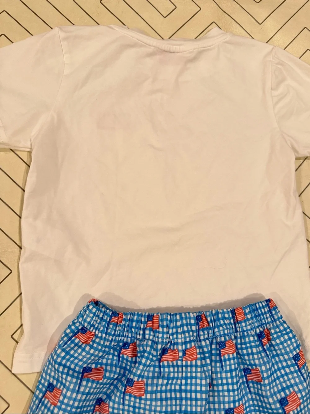 Smockingbird White Tee & Blue Flag-Print Set